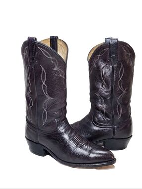 DAN POST Elk Leather El Paso USA Made Sz 9EW Black Vintage Western Boots